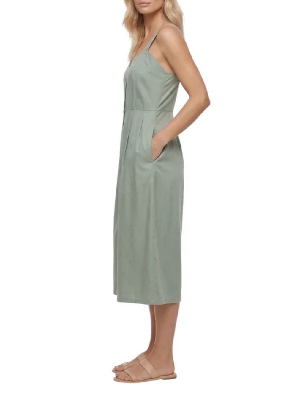 NWT Simon Chang Button Front Midi Dress | Tencel | Pockets | - Picture 2 of 3